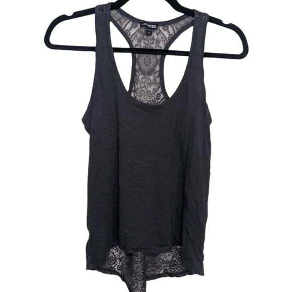 Express Dark Gray Lacy Racerback Tank Top 🖤✨ - Picture 1 of 6